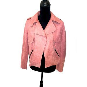 NWT‎ KUT FROM THE KLOTH SUEDE BABY PINK MOTO JACKET WOMENS SIZE SMALL